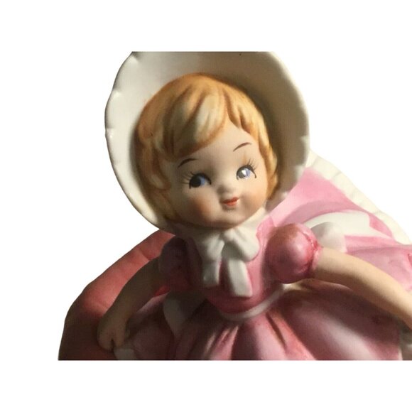 Girl with Bloomers #904 Bisque Porcelain Figurine Pink Ruffled Dress 4.5" - Picture 12 of 16